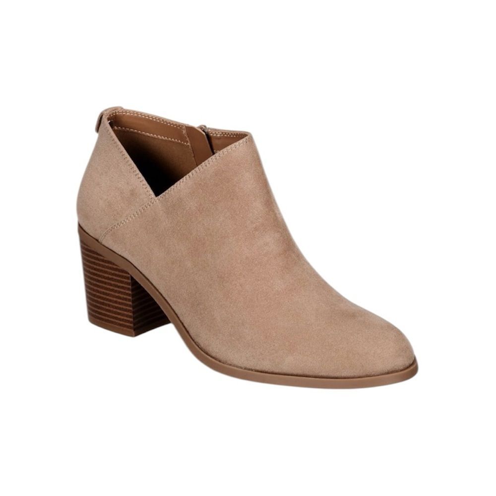 NWB Style & Co "Felaa" Taupe Faux Suede Ankle Boots Block Heel Zip Booties Sz 7